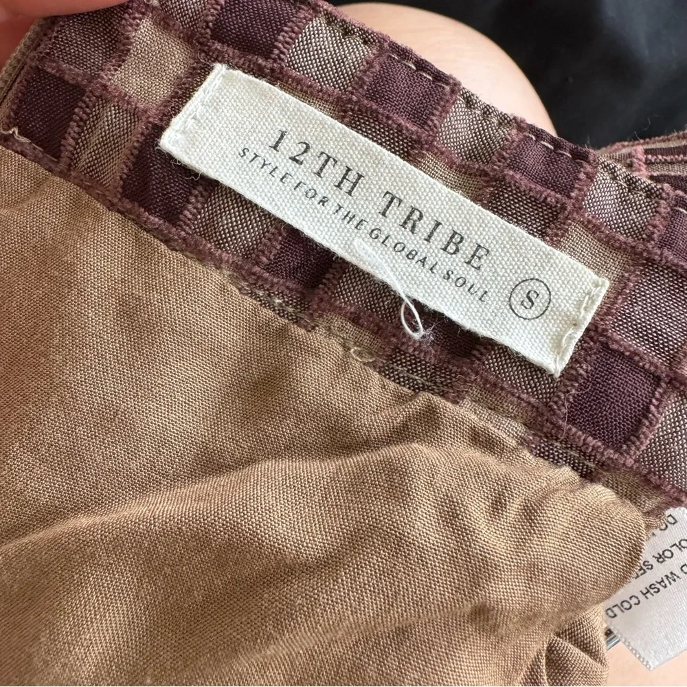 12th Tribe Brown Checkered Straight Leg Pants - Picture 5 of 6
